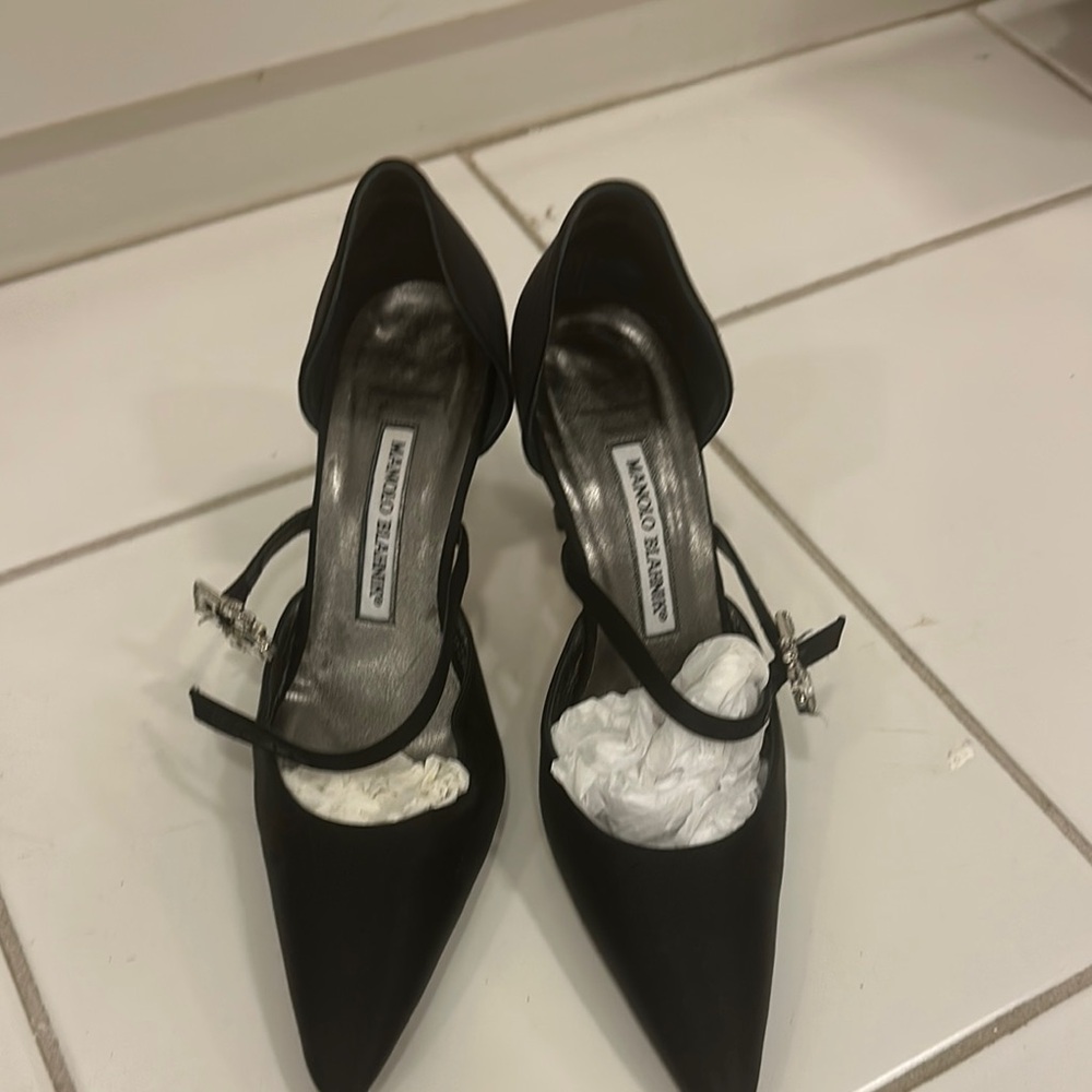 Manolo Blahnik Black Heels with Silver Accents